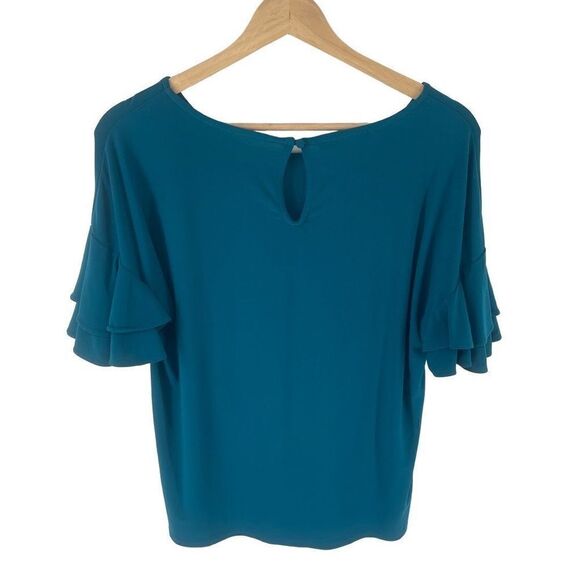 INC International Concepts Women's Ruffled Sleeve Top Shirt Stretch Blue Medium - Picture 6 of 10